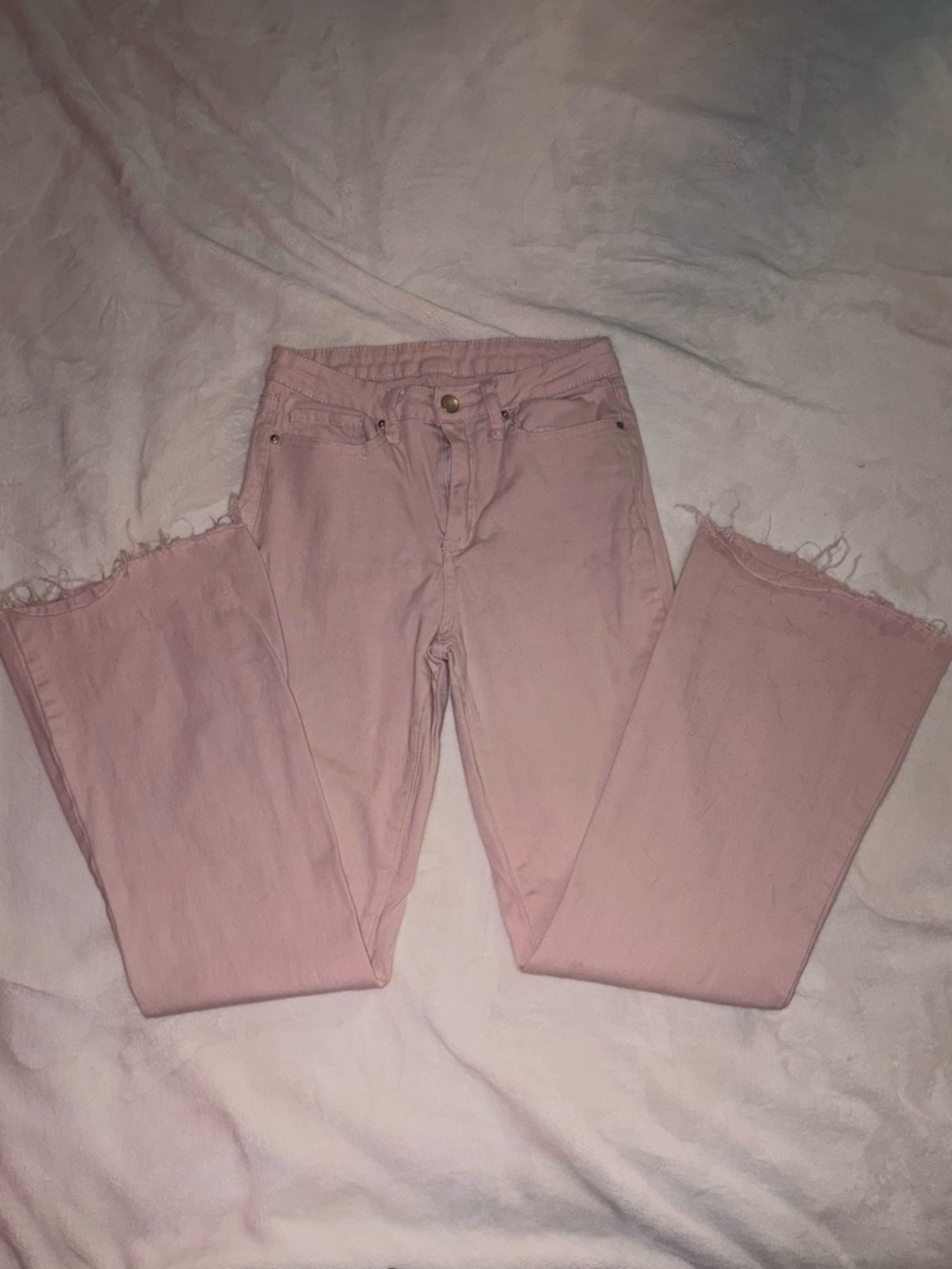 Pink Frayed Hem Wide-Leg Jeans